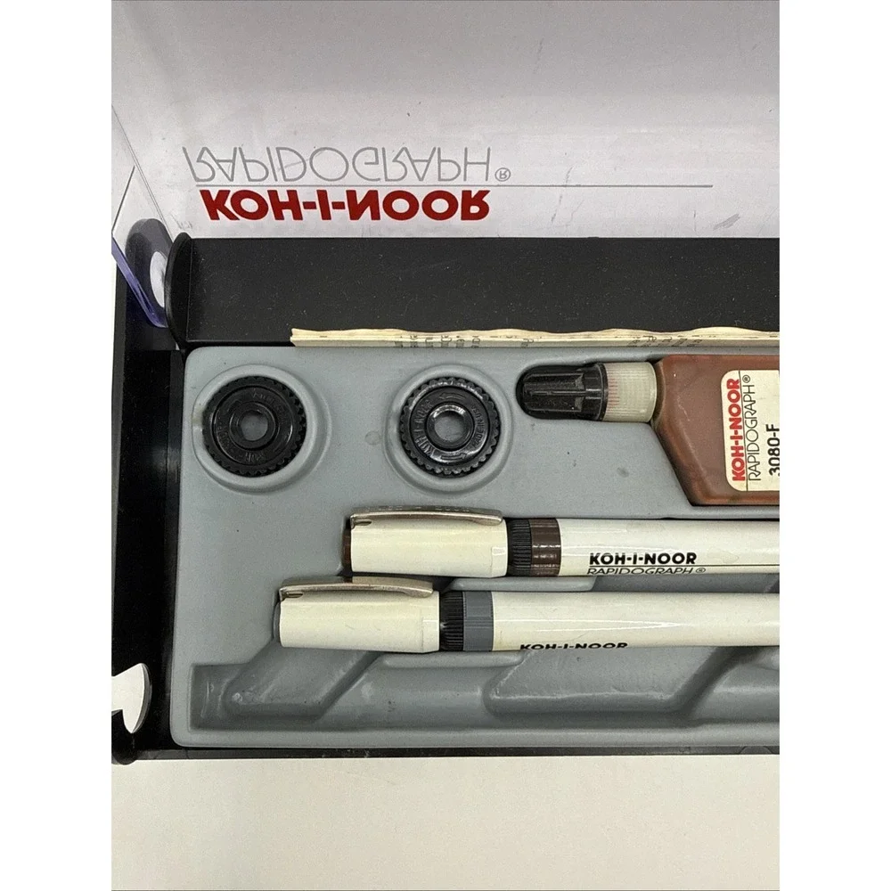 Koh-I-Noor Rapidograph 2 Pack Technical Pen Slim Set Vintage Brown Grey. Red Ink